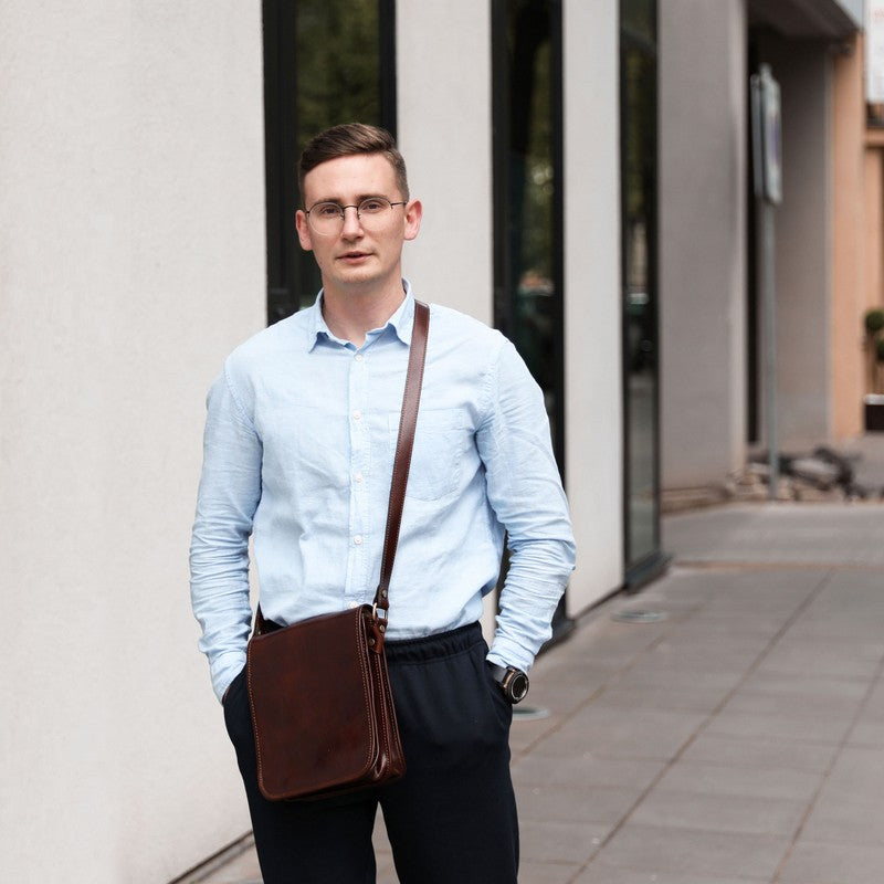 Small Leather Messenger Bag - On The Road Messenger Bag Time Resistance   