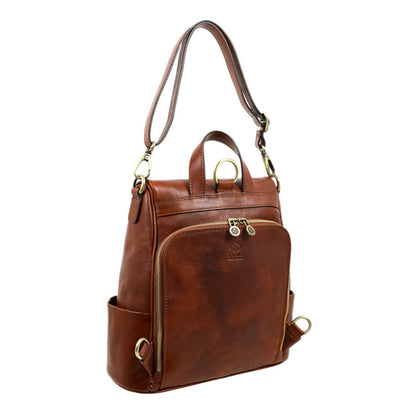 Cognac Brown Leather Convertible Backpack Shoulder Bag - The Waves Backpack Time Resistance   